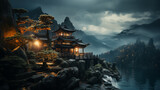 japan temple at night