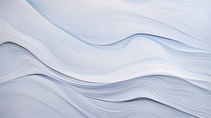 Wall Mural - Impasto paint wavy brushstrokes. White and blue abstract waves grunge brush strokes texture background. Minimalist art ocean waves acrylic, oil painting backdrop. Winter weather copy space banner art