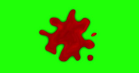 4k 3d red paint splashes on green screen background,blood splash on green screen