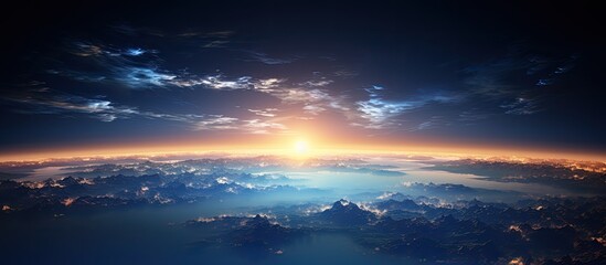 Wall Mural - planets landscape viewed from space including sunrise and earth view