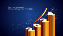 2024 Happy New Year Welcome Design. Growth Concept For Business Target And Goals Background.