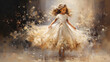 © Liana - A dreamy portrayal of a young girl twirling in a dress, surrounded by a golden shimmer, capturing the magic of Christmas.