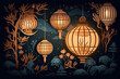 papercut style of lantern in the dark
