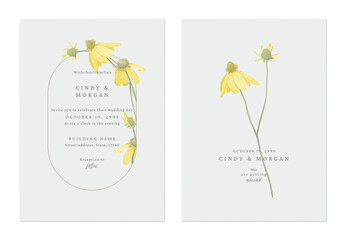 Wall Mural - Grey minimalist yellow Cutleaf coneflower wedding invitation