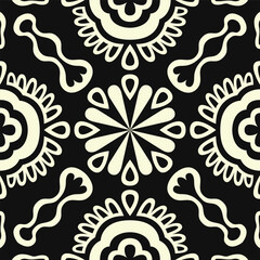 Poster - vector contemporary white native floral scarf pattern on black.