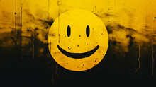 Yellow Smiley Face On A Dark Background, Vintage Smile
