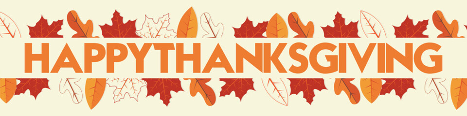 Poster - happy thanksgiving day creative typography design with leaf border and cream background perfect for banner, poster, templates.