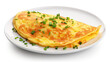 omelet on white plate isolated on white background