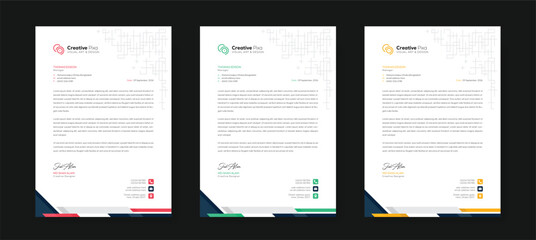Minimal creative professional newsletter corporate modern business proposal letterhead design template with color variation bundle. Creative letterhead design template for your business.