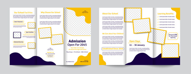 Back to School admission trifold brochure template design.