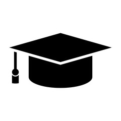 Poster - A large square academic cap symbol in the center. Isolated black symbol