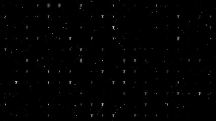 Poster - Template animation of evenly spaced tugrik symbols of different sizes and opacity. Animation of transparency and size. Seamless looped 4k animation on black background with stars