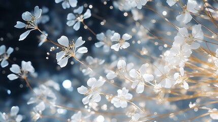 Wall Mural - gypsophila: beautiful macro shot of delicate white flowers in soft natural light