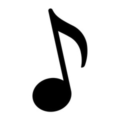 Poster - A large musical note symbol in the center. Isolated black symbol