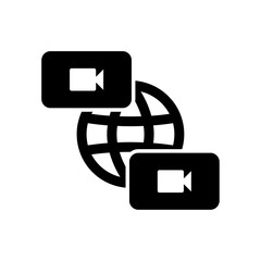 Poster - A large videoconference symbol in the center. Isolated black symbol