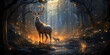 Realistic beautiful deer in magic forest with sparkling lights. Deer in the winter forest. Deer in a Snowy Wonderland: Realistic Winter Forest Scene
