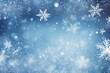 © RBGallery - Abstract winter background with snowfall, a frozen Frosty on a blue background, and a Christmas frame with snowflakes in the sky