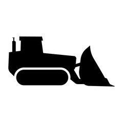 Poster - A large bulldozer symbol in the center. Isolated black symbol