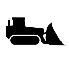 Poster - A large bulldozer symbol in the center. Isolated black symbol