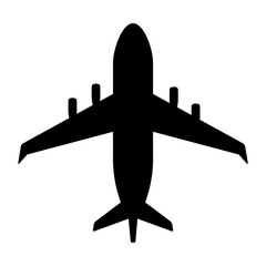 Poster - A large airplane symbol in the center. Isolated black symbol