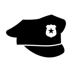 Poster - A large police cap symbol in the center. Isolated black symbol