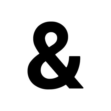 A large ampersand symbol in the center. Isolated black symbol. Illustration on transparent background