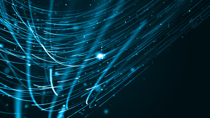 Wall Mural - blue digital dot technology floating rotation in circle like in space with abstract background