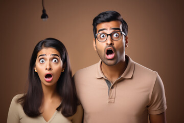 Wall Mural - young indian couple shocked