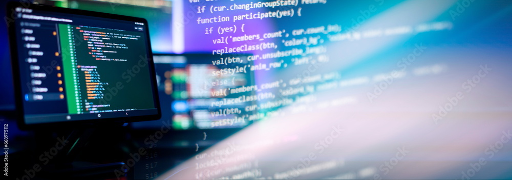 Running Computer data programming. Coding script text on screen. Stock ...