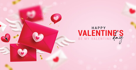 Poster - happy valentine's day text vector background design. valentine's day love letter invitation card wit