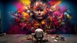 illustration of people draw amazing colorfull graffiti and mural at wall