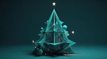 Poster - 3D Christmas tree, featuring abstract geometric shapes and a minimalistic design, Artwork, 3D modeling with a contemporary style