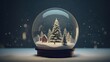 Crystal Christmas ball inside a winter scene, complete with a tiny snowy landscape and a miniature tree, creating a whimsical atmosphere, Realistic 3D model with a miniature diorama,