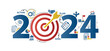 © Deemerwha - 2024 new year goal plan action with target icons, Business plan, financial plan and strategies. Annual plan and development for achieving goal, achievement and success in 2024. Vector illustrator set.