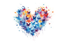 Water Color Heart Shape Flower With Butterflay Vector Design