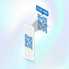 Mobile phone scanning the QR code for verification. QR code scanner for mobile apps and payments. Smartphone scans the QR code banner concept. Vector.