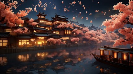 Poster - chinese temple at night