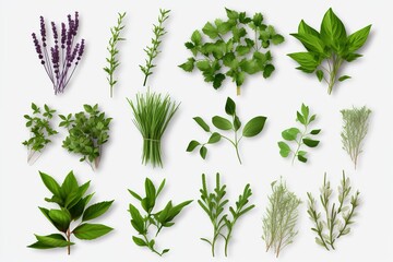 Wall Mural - Collection of fresh levender and herbs leaves.