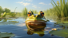 Curious Frog In Tranquil Pond.