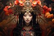 © Postproduction - Detailed traditional Asian headdress on model with refined makeup. Use for historical costume showcase.