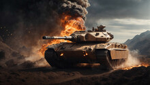 A Dramatic Battle Takes Place On A Fiery Asteroid, With An Armored Tank At Its Core, Forming An Intense Wide Poster With Space For Your Text.