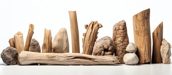 Different types of weathered wood on a blank surface Separated Removed