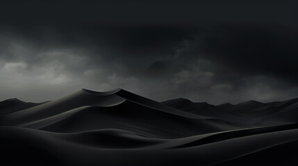 Poster - Minimal dark wallpaper. Black mountain with grey clouds, sand dunes, sombre, moody. generative ai