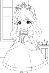 Coloring page chibi princess in the room