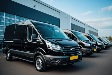 Poster - Black delivery vans in front of a warehouse.