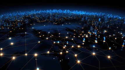Aufkleber - Smart city and communication network concept, Flat digital map, connectivity, neural networks, Technological elements.