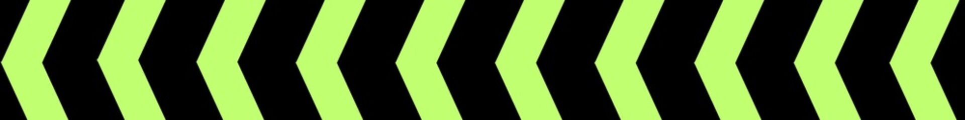 Green and black night arrow reflective safety warning tape sticker. Shiny green arrow direction warning and caution sign horizontal tape. Road safety element 