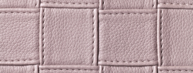 Wall Mural - Texture of brown leather background with square pattern and stitch, macro. Abstract backdrop