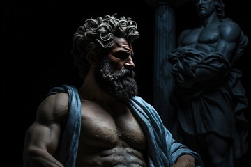  Personne de sculpture stoïque avec pierre, peau. Grec ancien, romain, abstrait. Stoïcisme. IA générative, IA