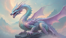 Fantasy Illustration Of Ancient Dragon Creature In Pastel Colors Digital Art Style Background